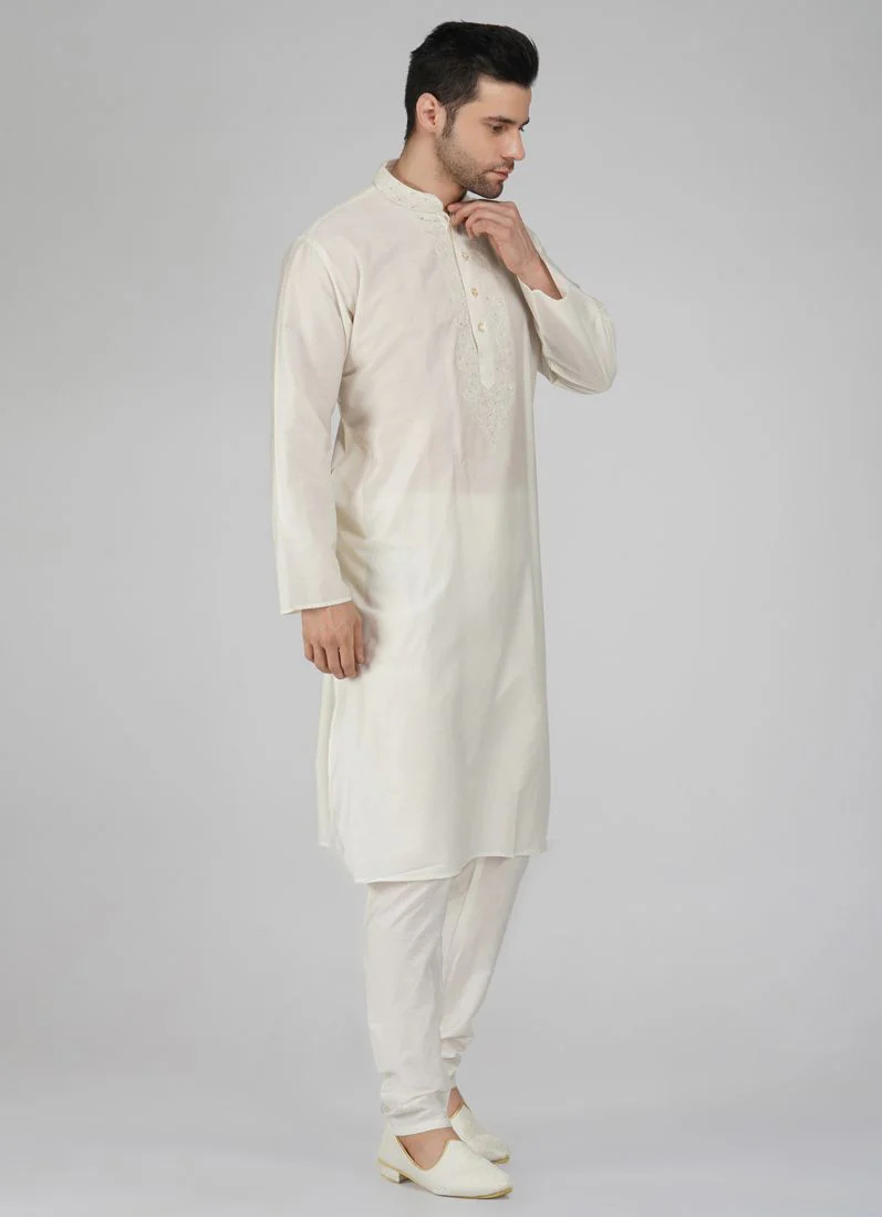 Men's Smart Off White Aligarh Pyjama Set - Image 3