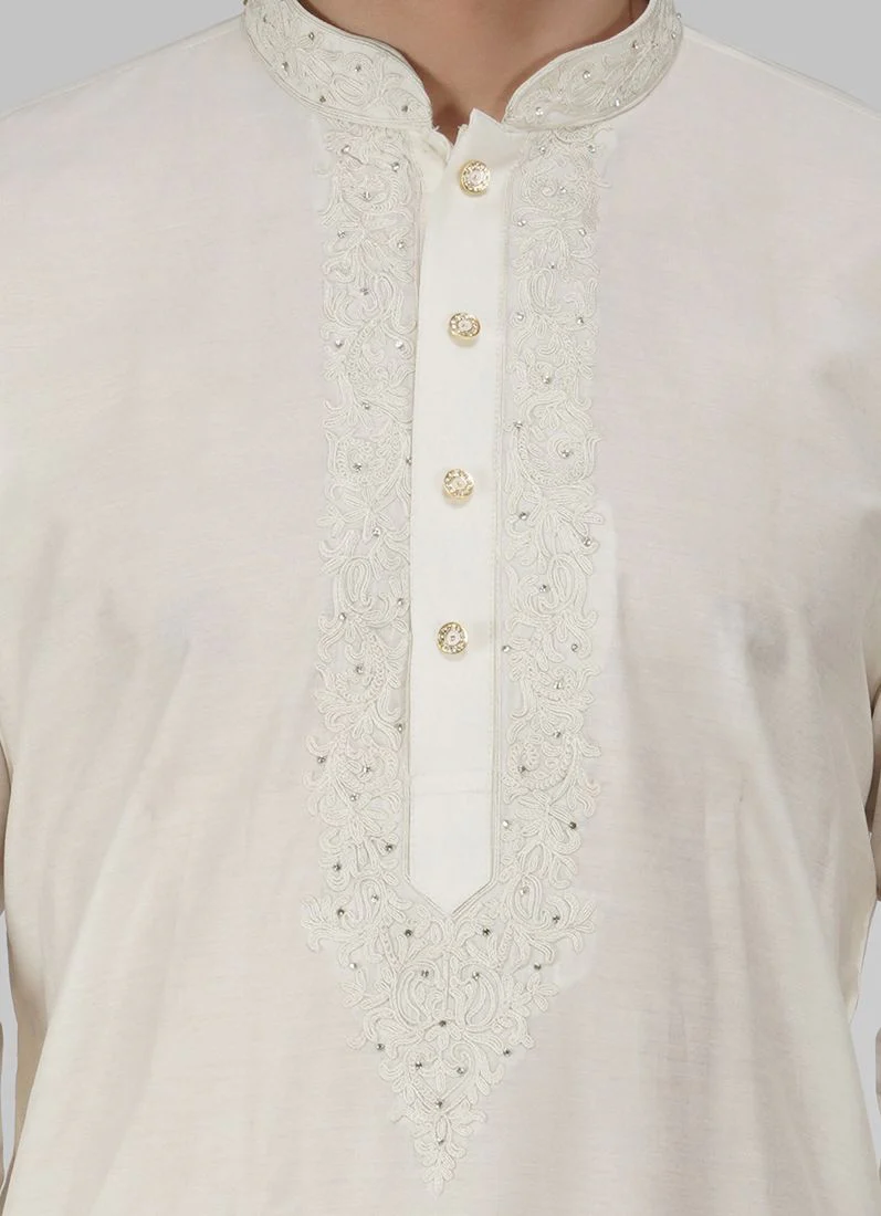 Men's Smart Off White Aligarh Pyjama Set - Image 4