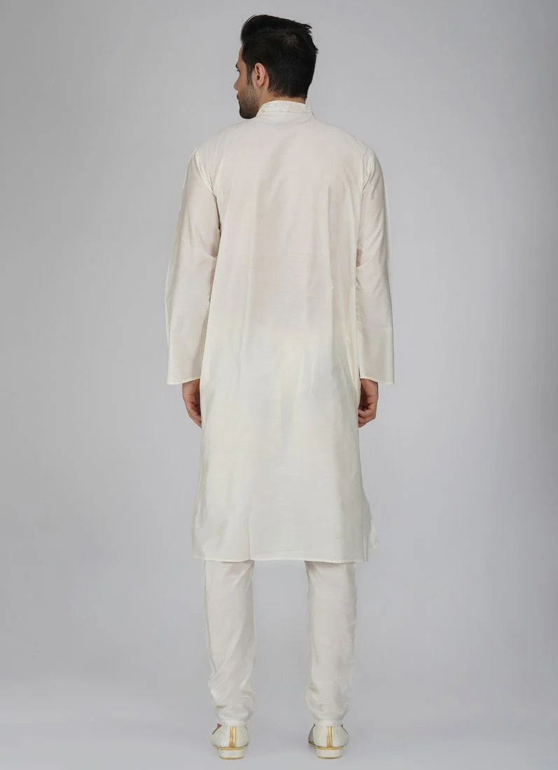 Men's Smart Off White Aligarh Pyjama Set - Image 5