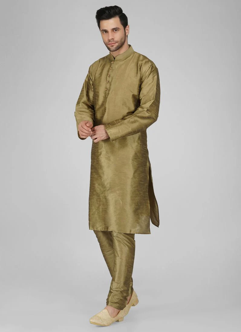 Men's Stylish Gold Kurta Pyjama Set - Image 2