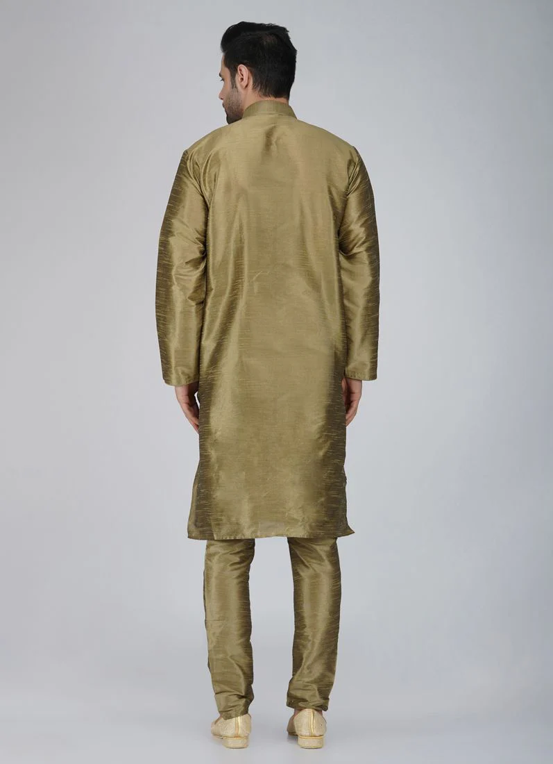 Men's Stylish Gold Kurta Pyjama Set - Image 5
