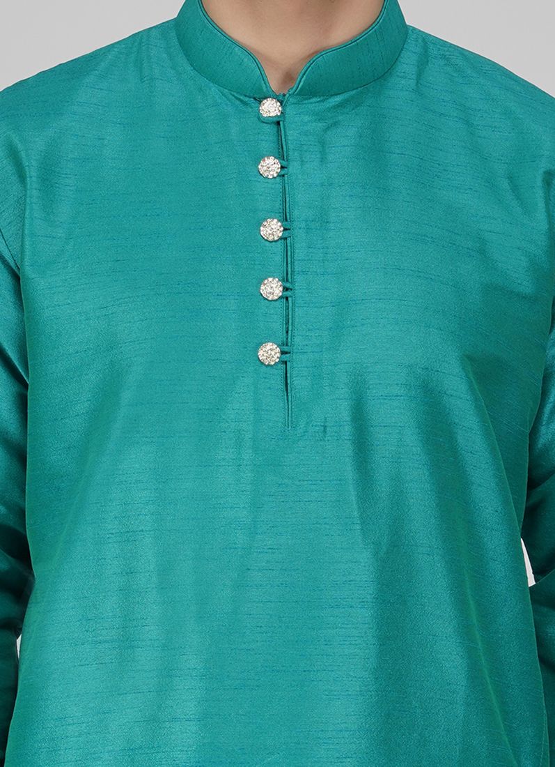 Men's Stylish Teal Kurta Pyjama Set - Image 4