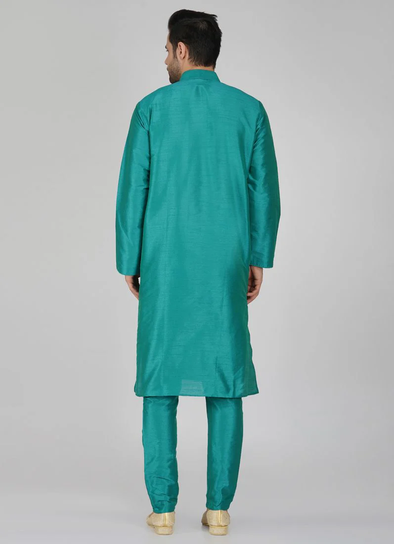 Men's Stylish Teal Kurta Pyjama Set - Image 5