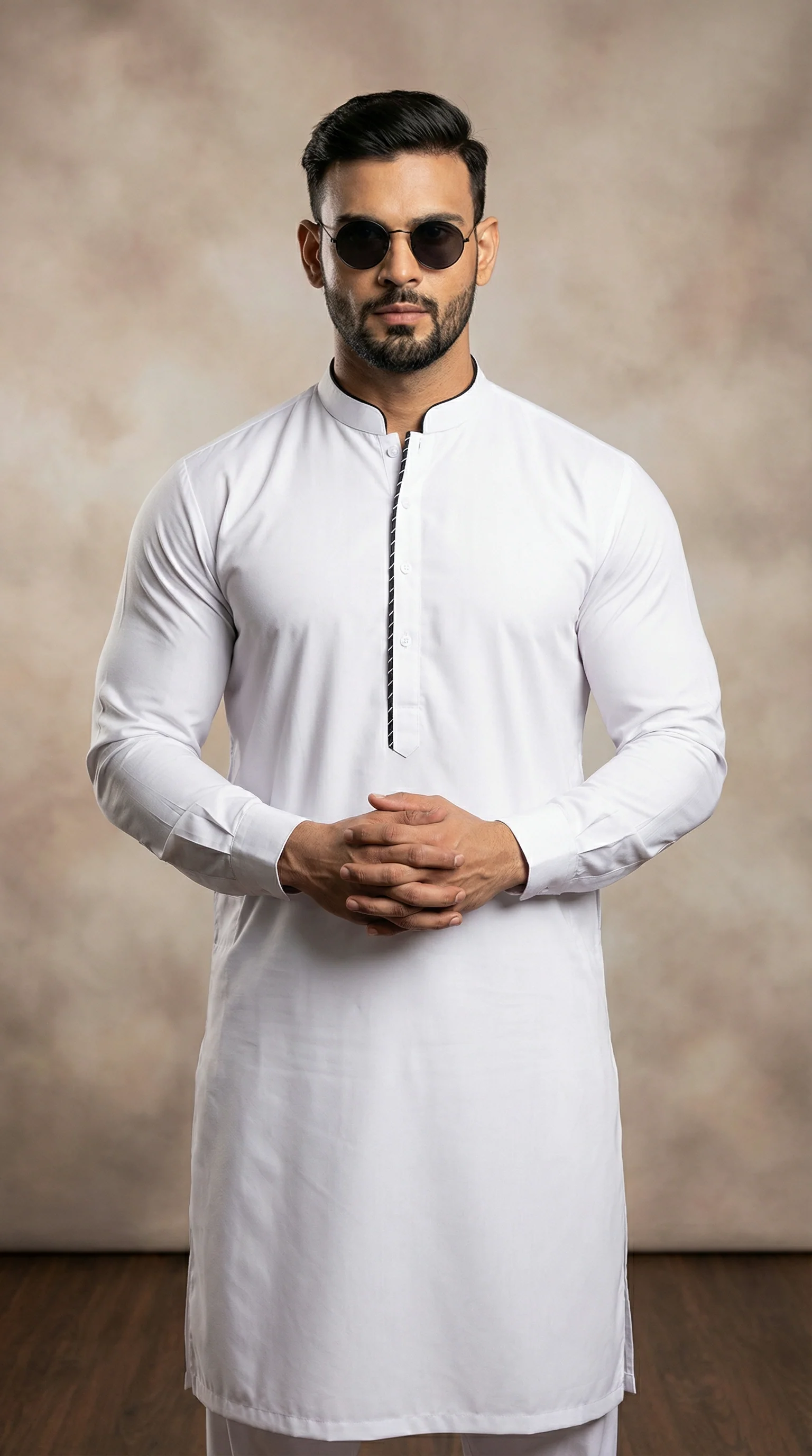 Men's White Band Collar Shalwar Kameez Set - Image 2