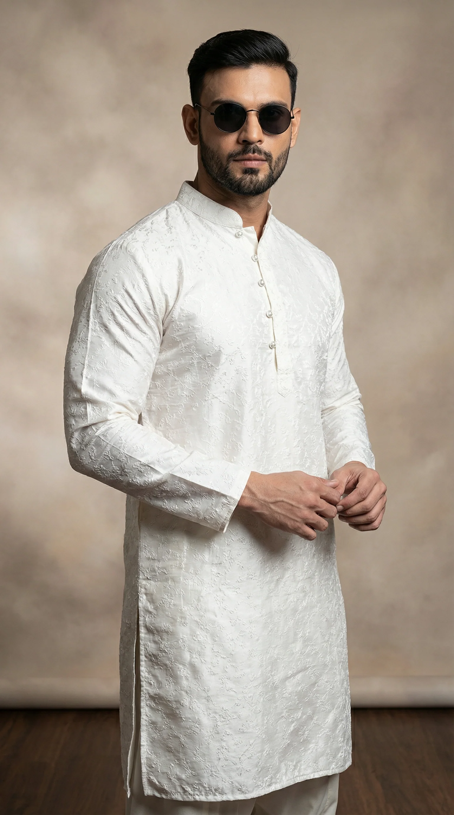 Men's Ivory Brocade Salwar Set - Image 2