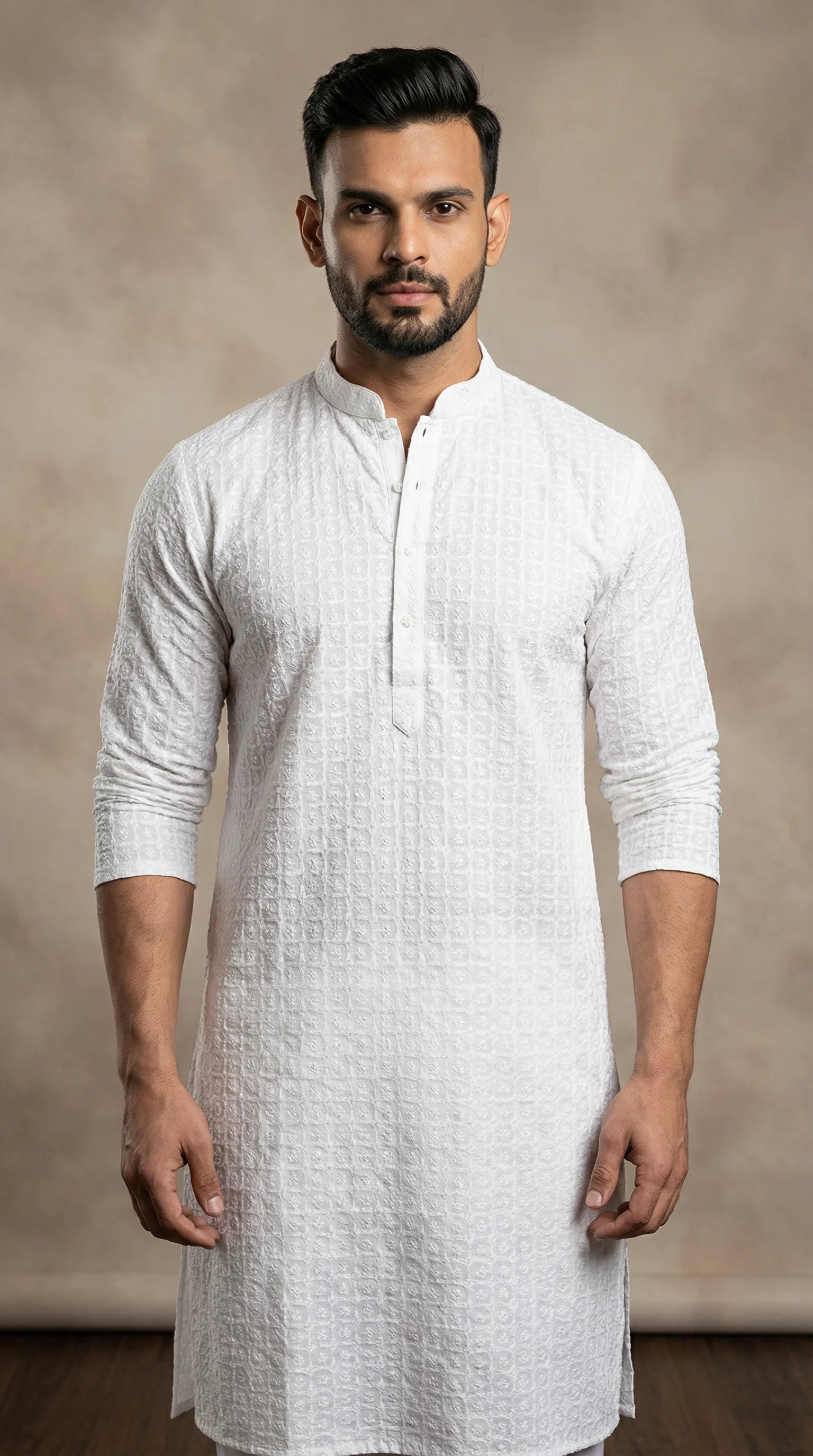 Men's White Chikankari Kurta Salwar Set - Image 2