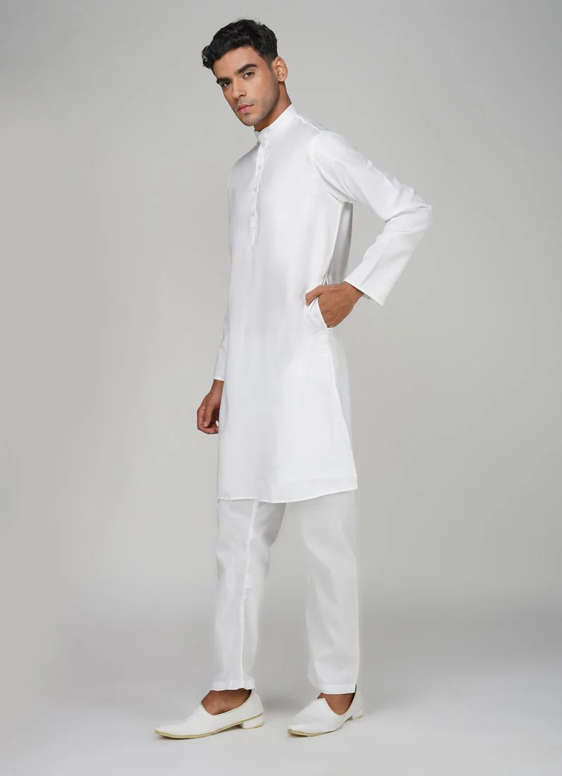 Men's White Dobby Kurta Pajama Set - Image 2