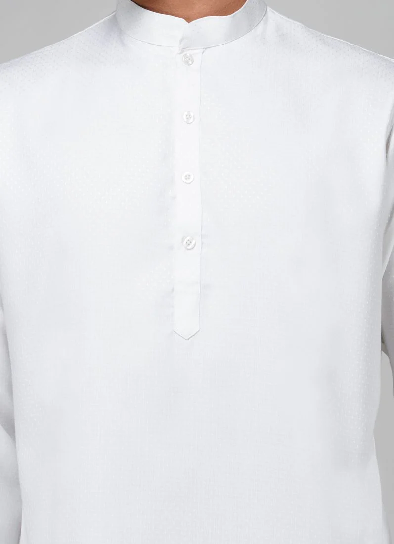 Men's White Dobby Kurta Pajama Set - Image 4