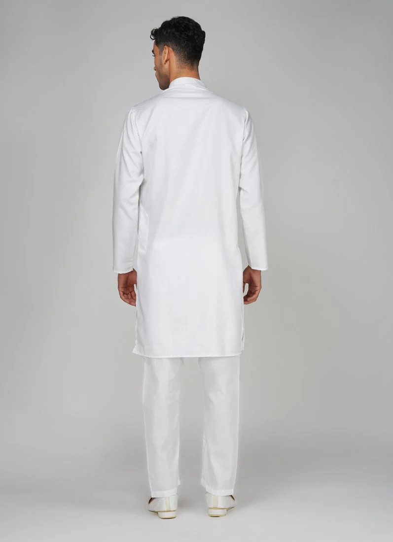 Men's White Dobby Kurta Pajama Set - Image 5