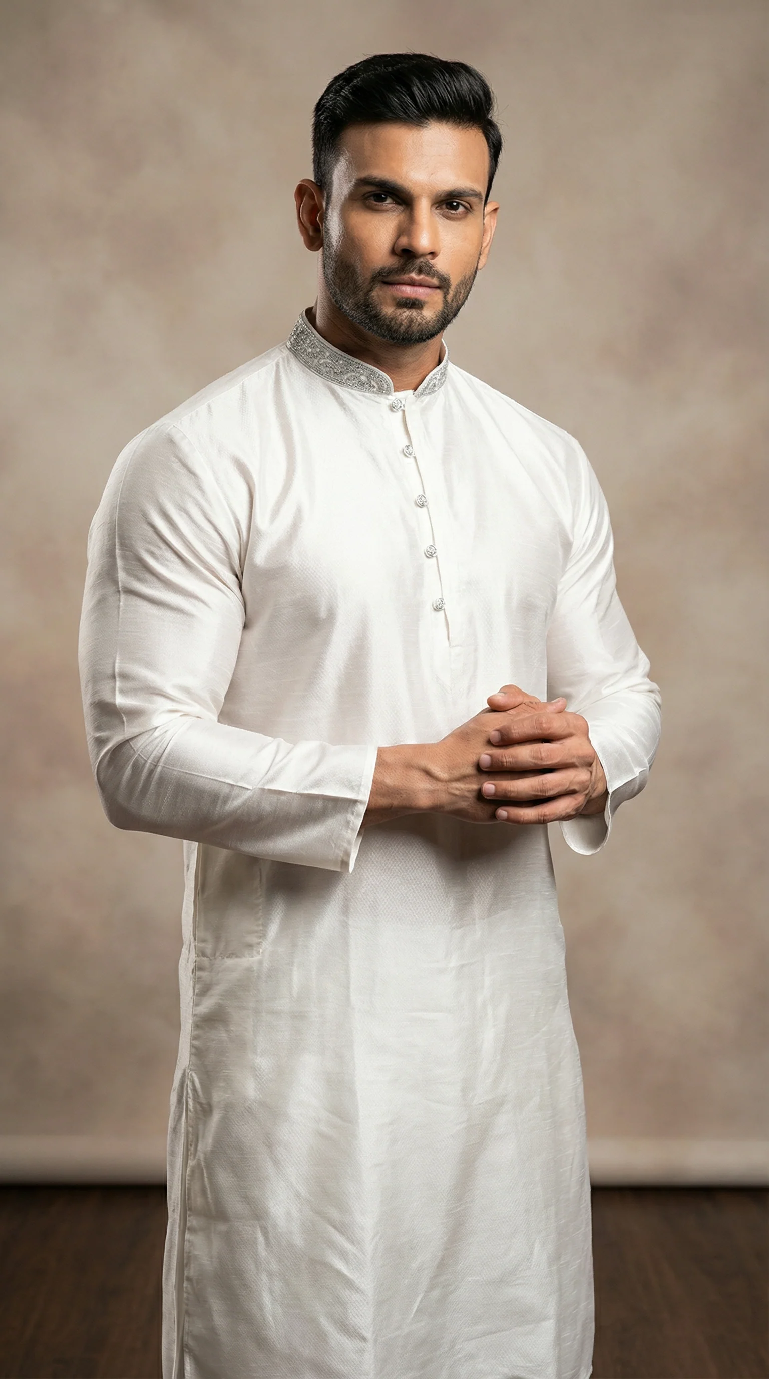 Men's White Jacquard Zari Embroidered Payjama Set - Image 2