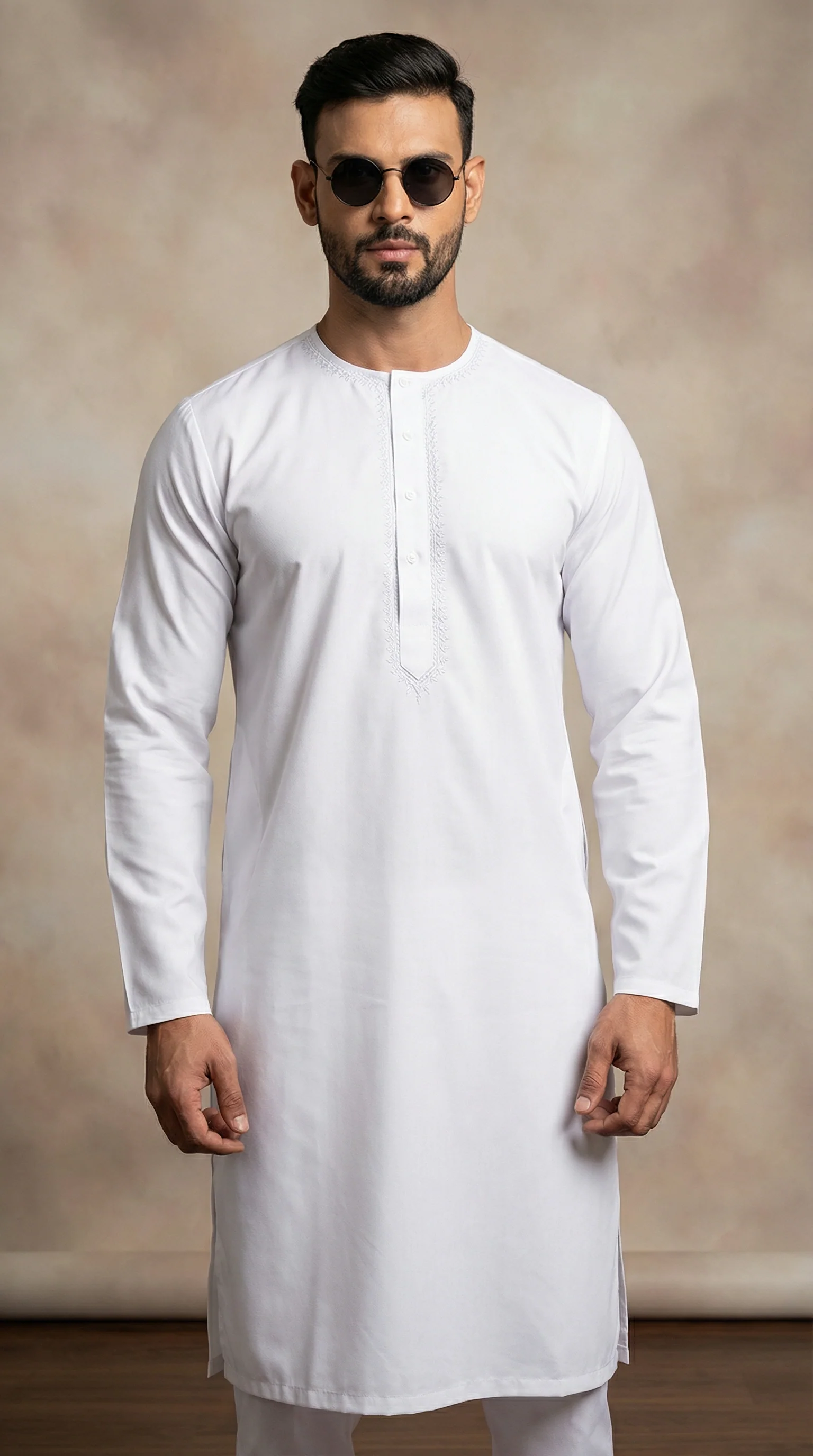 Men's White Polyester Embroidered Kurta Set - Image 2