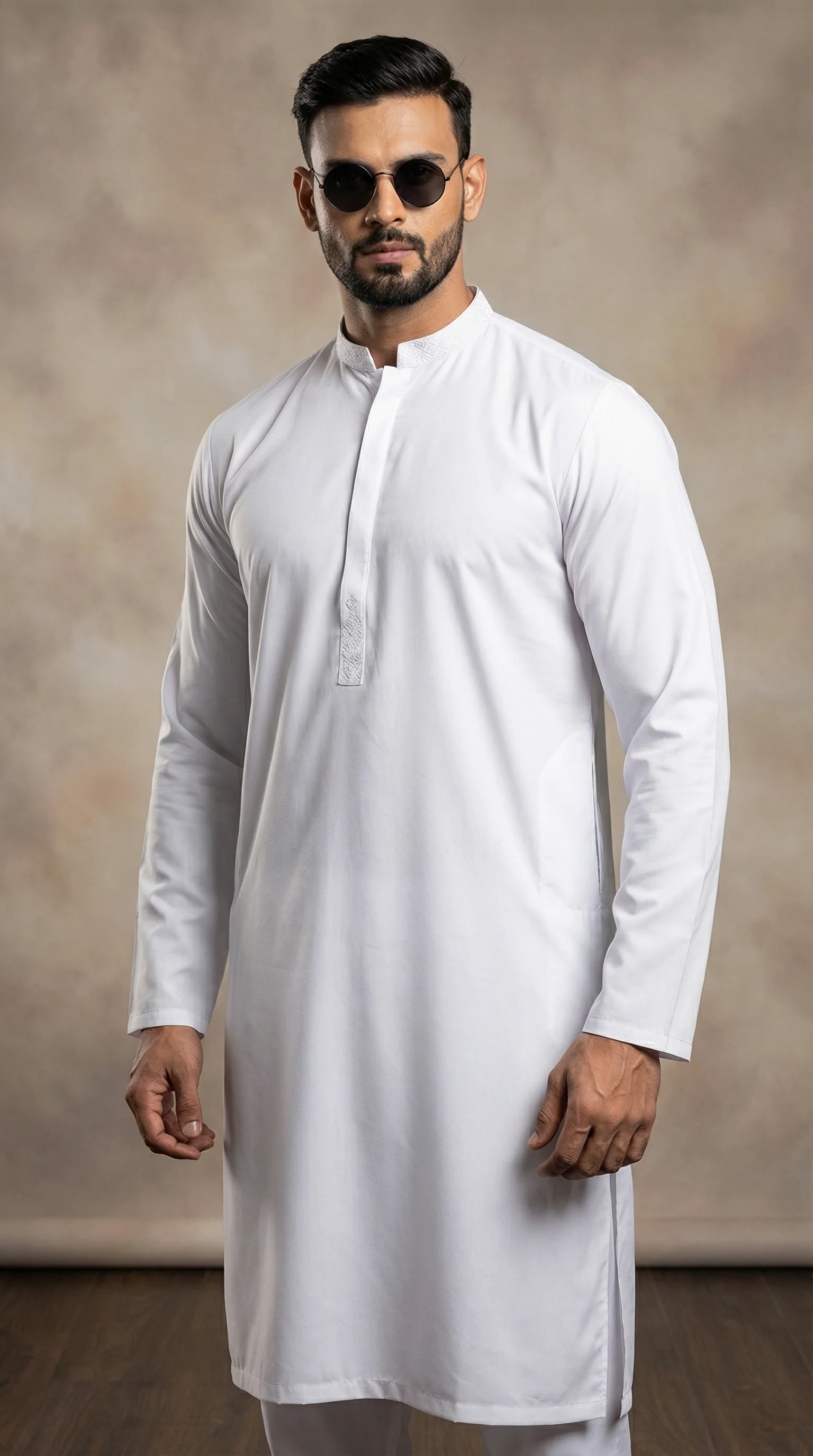 Men's White Polyester Resham Embroidered Kurta Set - Image 2