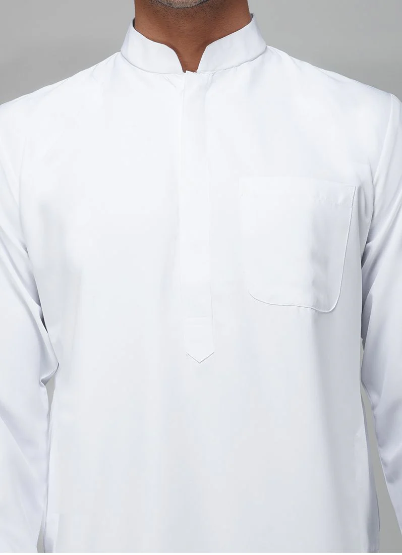 Men's White Polyester Salwar Kurta Set - Image 5