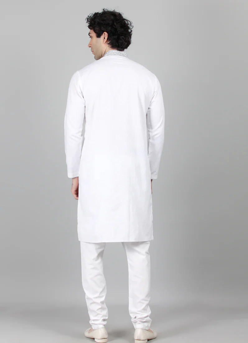 Men's White Resham Brocade Embroidered Set - Image 2