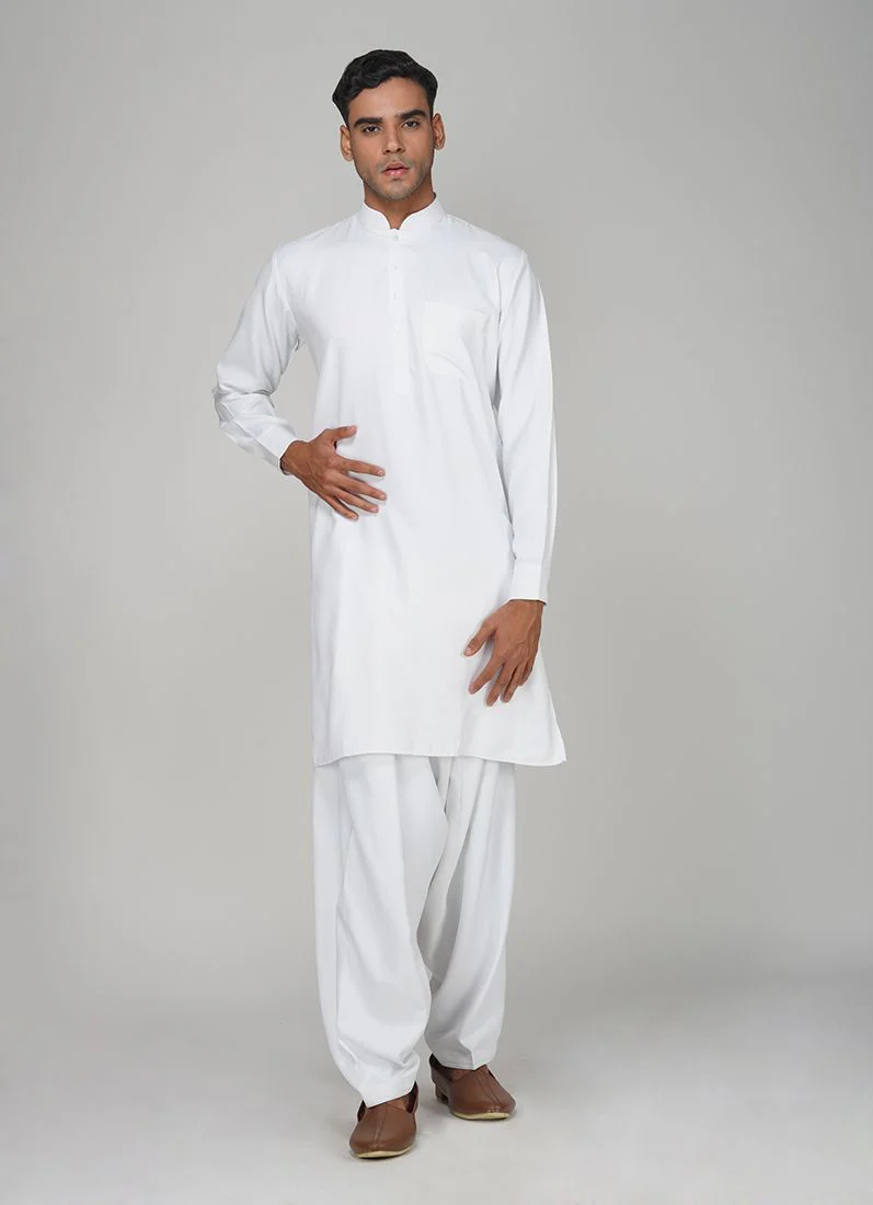 Men's White Twill Salwar Kurta Set - Image 2