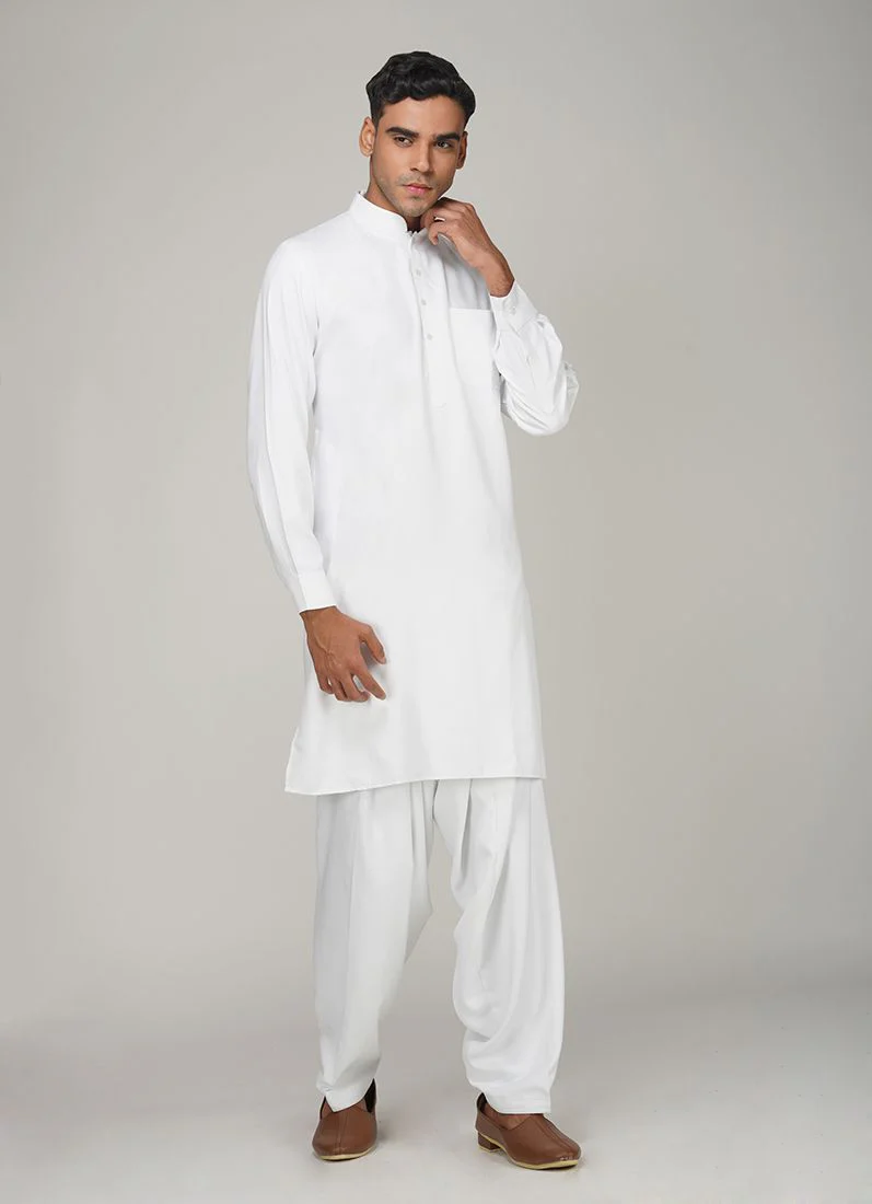 Men's White Twill Salwar Kurta Set - Image 3
