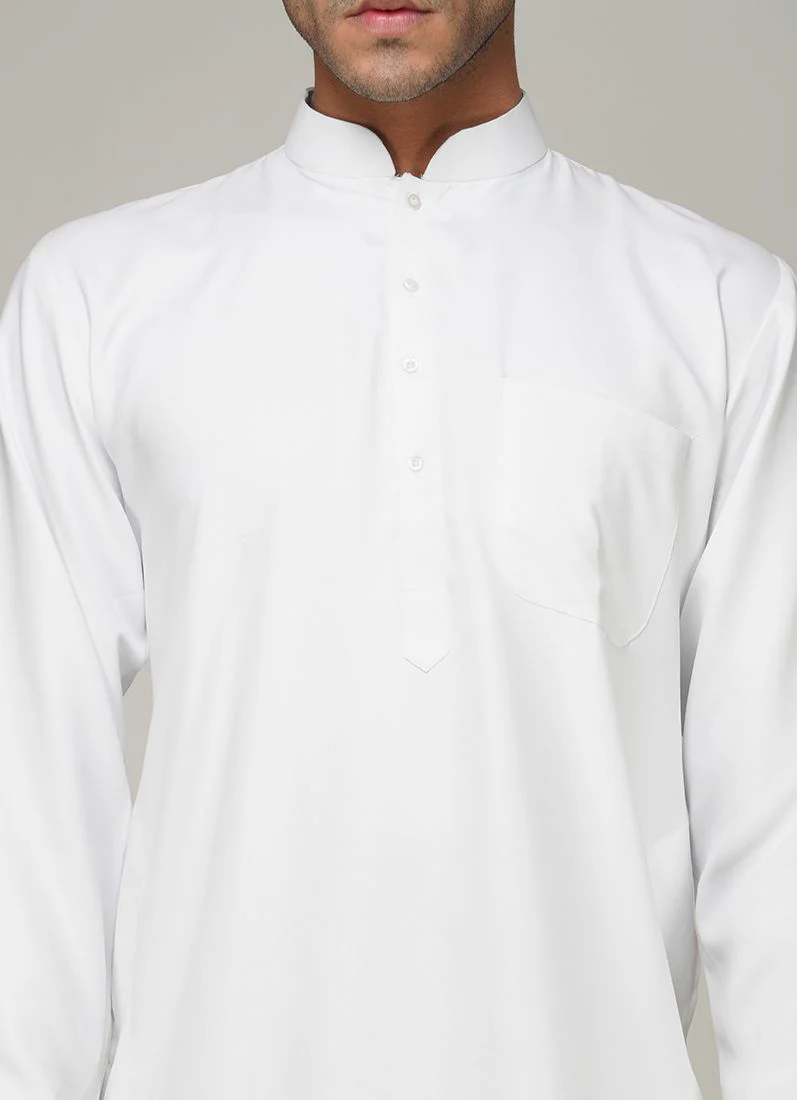Men's White Twill Salwar Kurta Set - Image 4