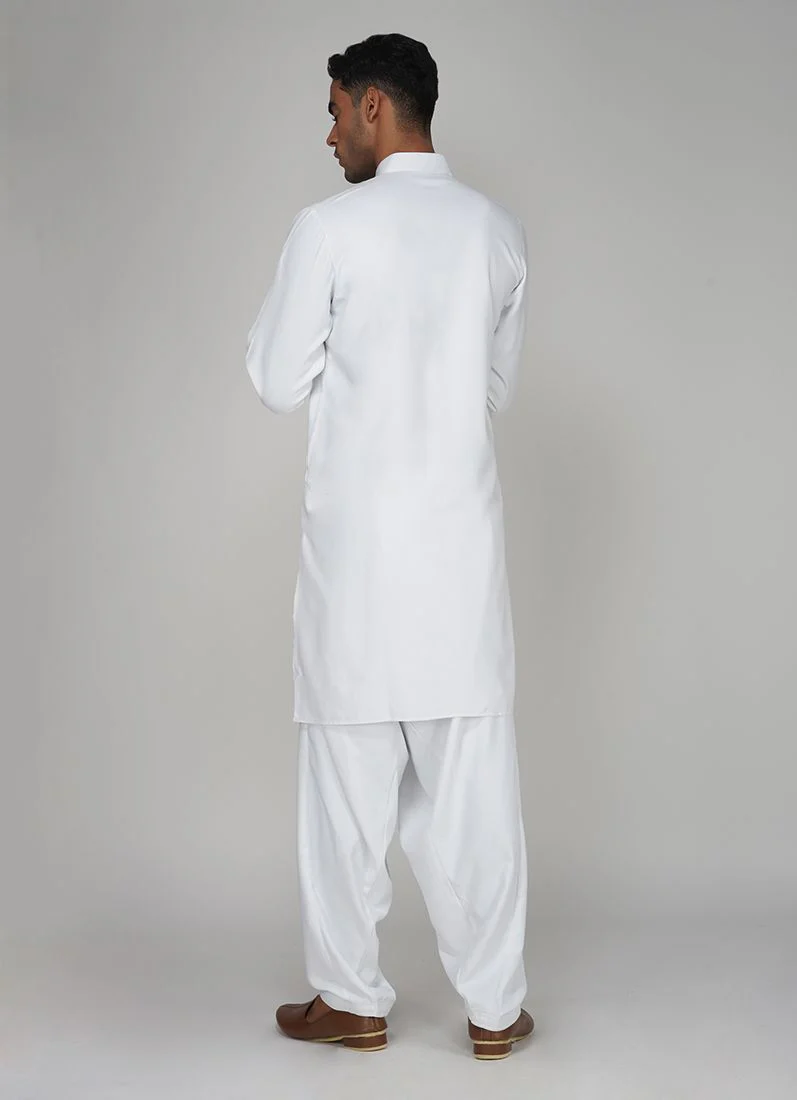 Men's White Twill Salwar Kurta Set - Image 5