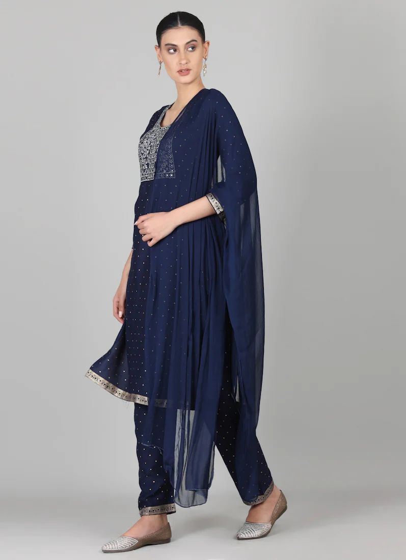 Midnight Blue Embroidered Suit Set - Image 3