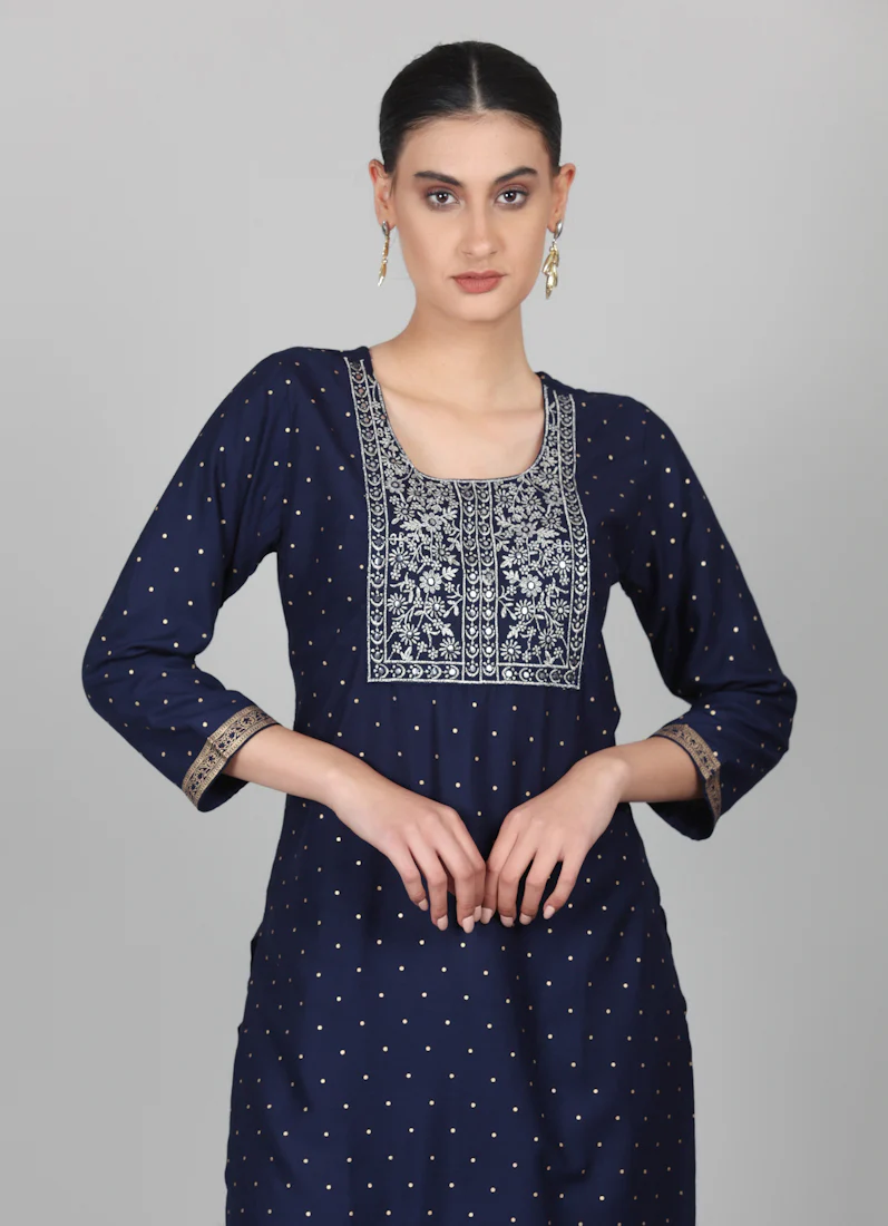 Midnight Blue Embroidered Suit Set - Image 5
