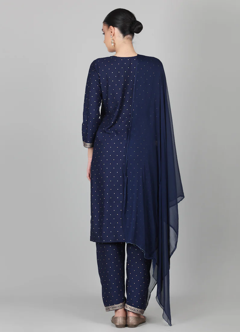 Midnight Blue Embroidered Suit Set - Image 6