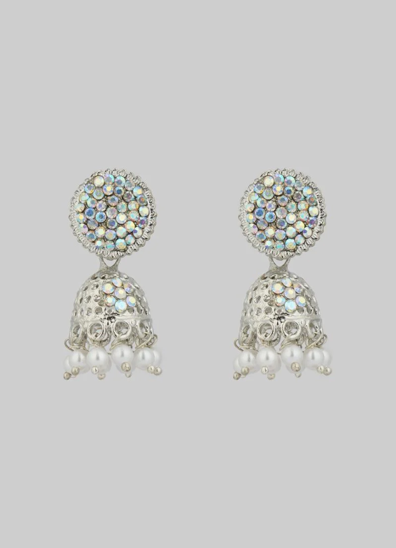 Mini Silver Rainbow Diamante Jumki Earrings - Image 2