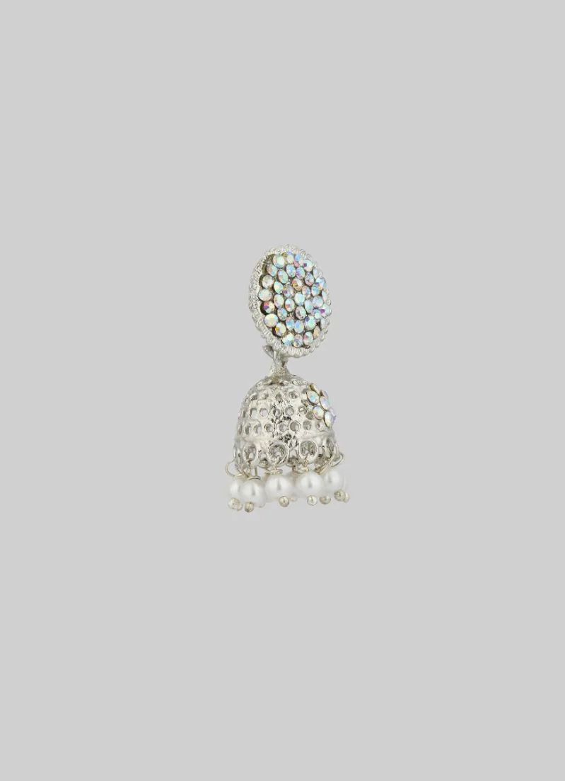 Mini Silver Rainbow Diamante Jumki Earrings - Image 3