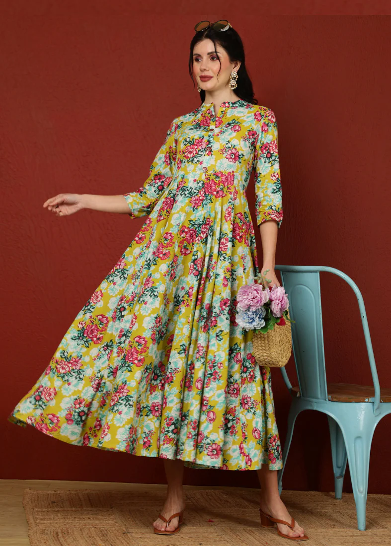 Mint Green Cotton Printed Dress - Image 2