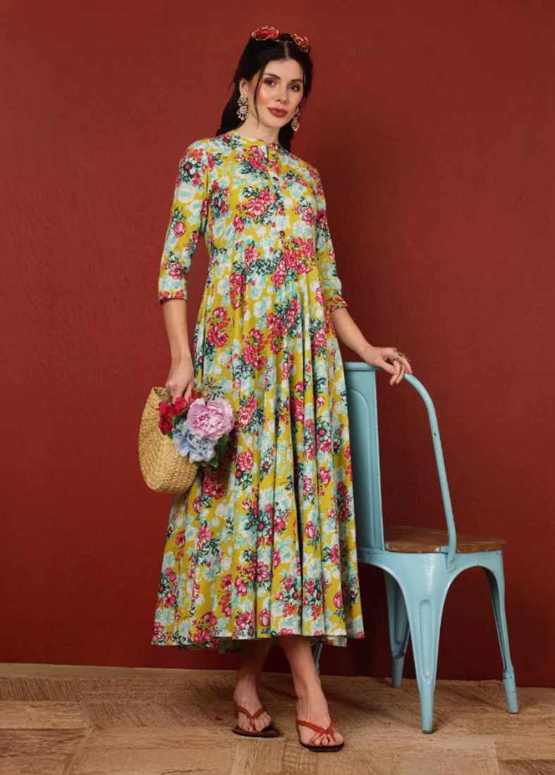 Mint Green Cotton Printed Dress - Image 3