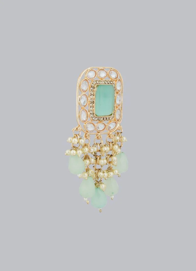 Mint Green Diamonte Pearl Jumki Earrings - Image 2