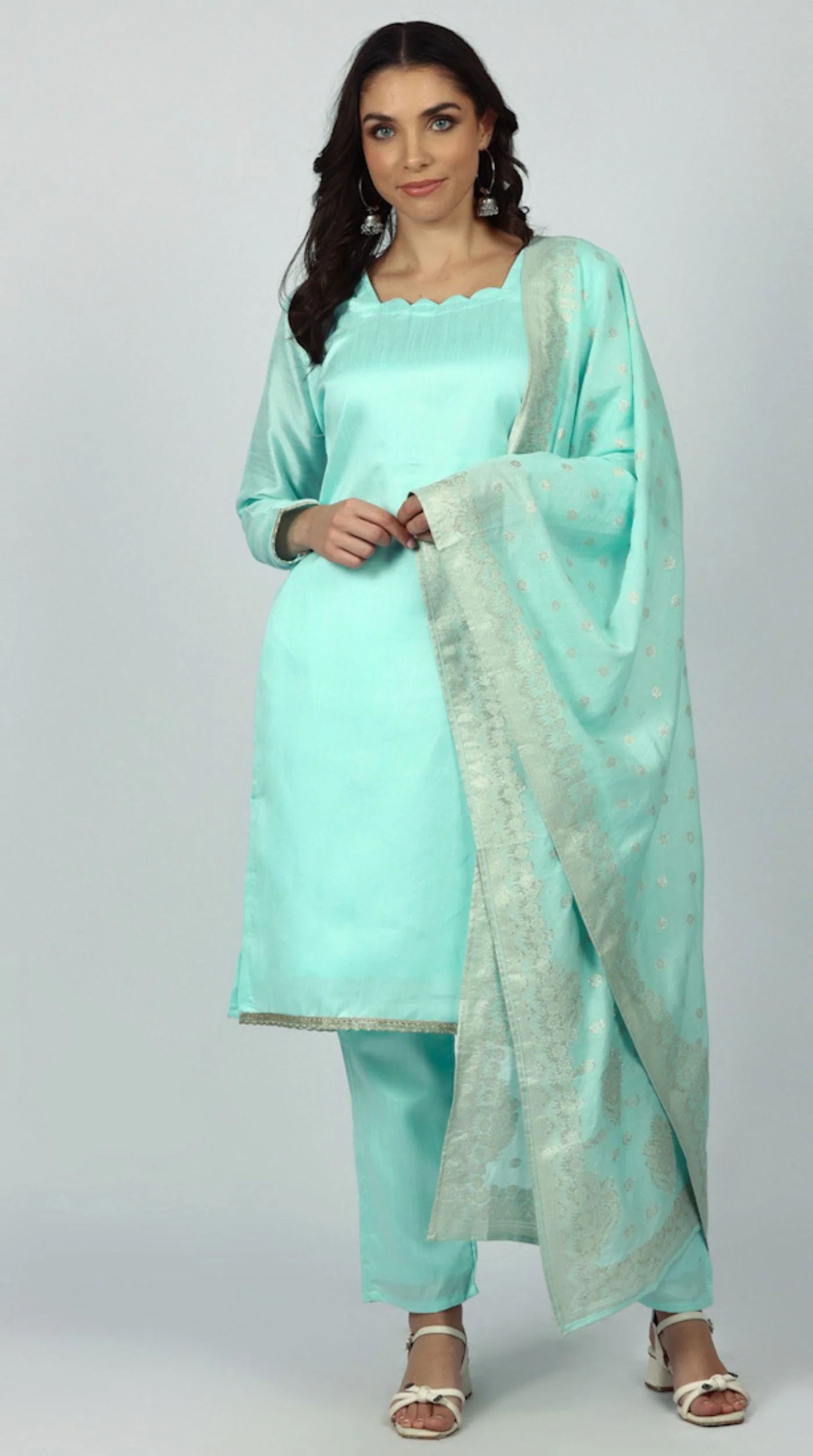 Blue Dupion Suit Set - Image 3