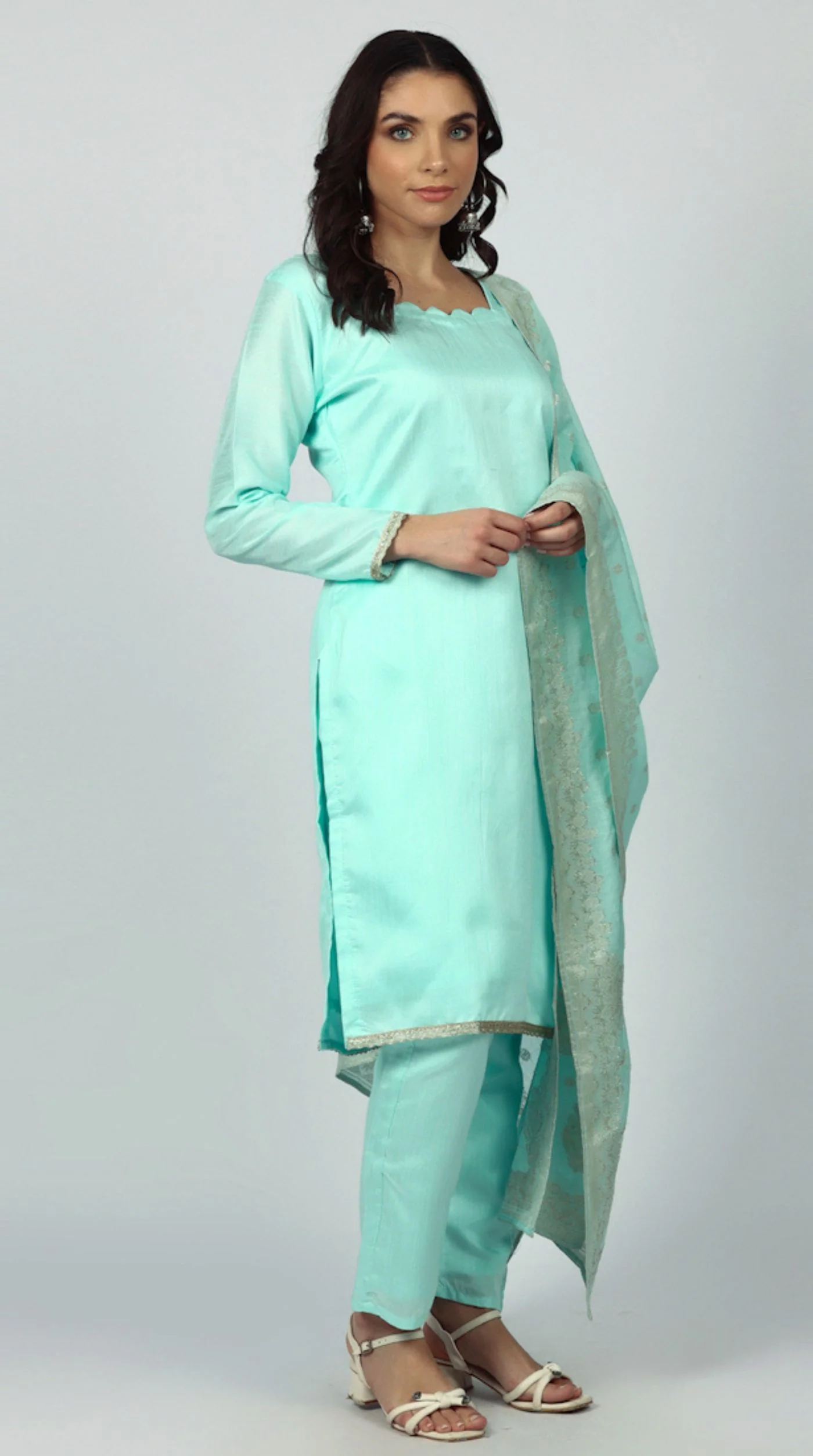 Blue Dupion Suit Set - Image 4