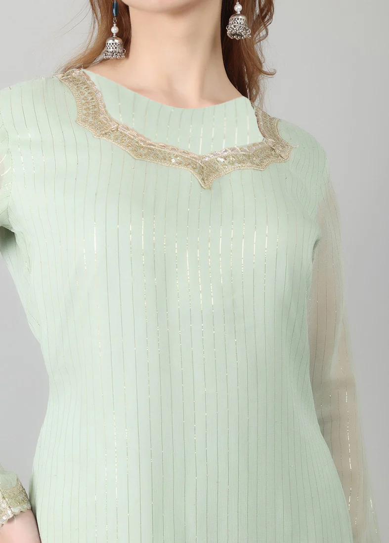 Mint Green Georgette Lurex  Suit - Image 3