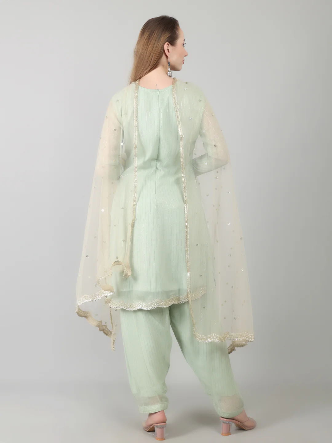 Mint Green Georgette Lurex  Suit Set - Image 2