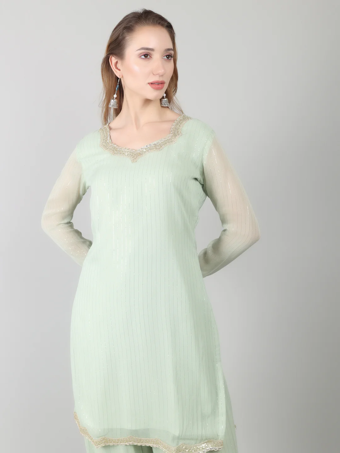 Mint Green Georgette Lurex  Suit Set - Image 6