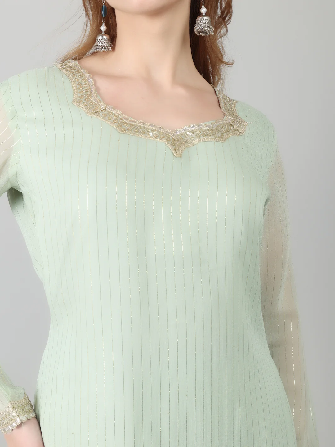 Mint Green Georgette Lurex  Suit Set - Image 7