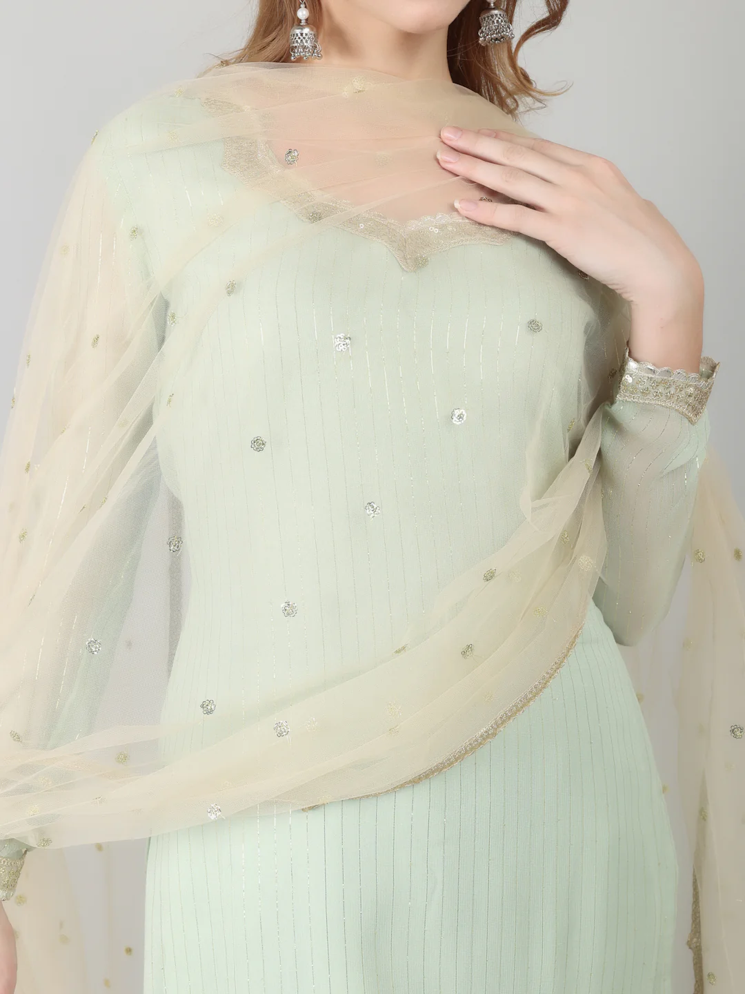 Mint Green Georgette Lurex  Suit Set - Image 8