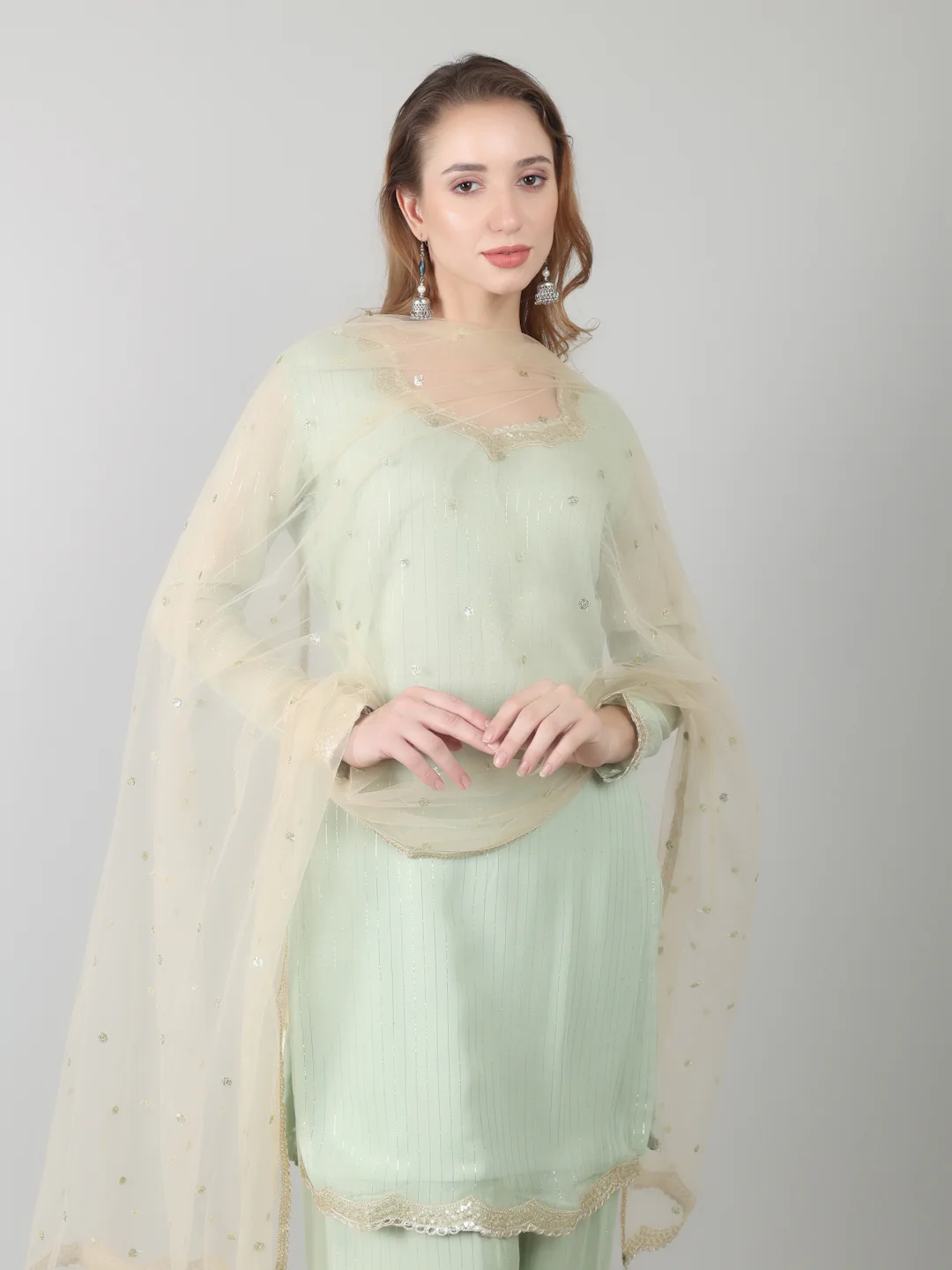 Mint Green Georgette Lurex  Suit Set - Image 9
