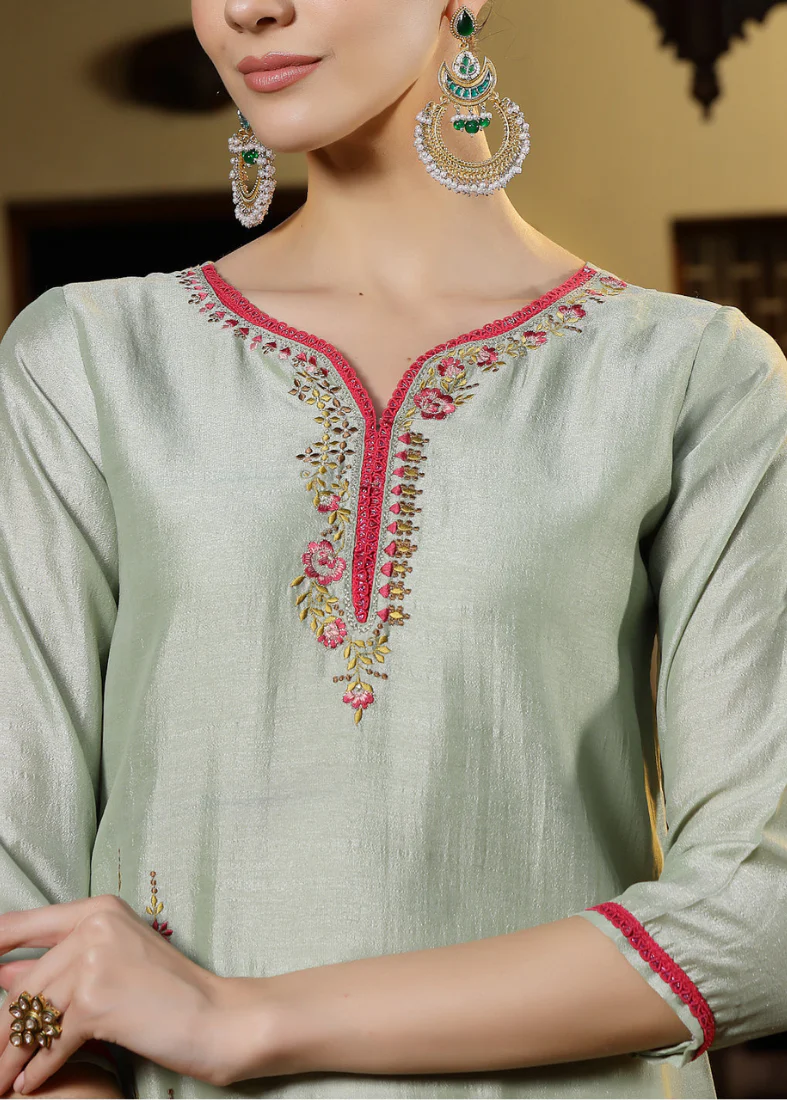 Mint Green Silk Suit Set - Image 3