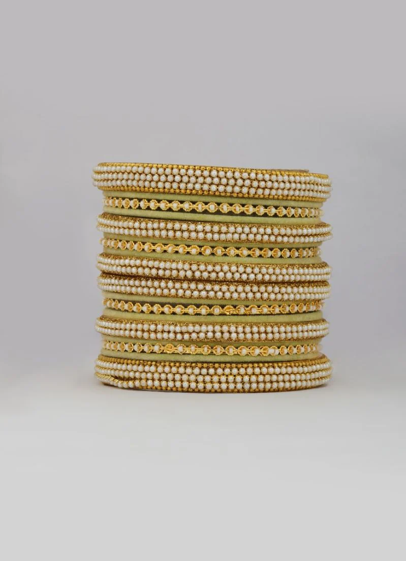 Mint Green Velvet Bangle Set - Image 2