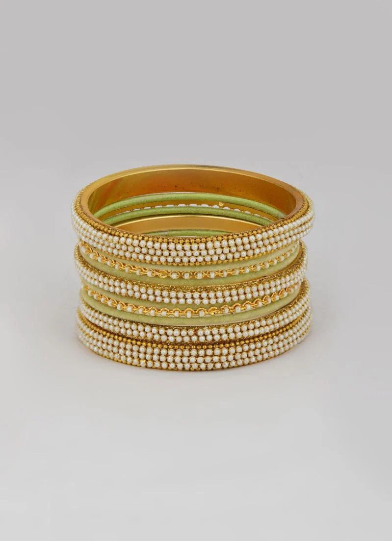 Mint Green Velvet Bangle Set - Image 3