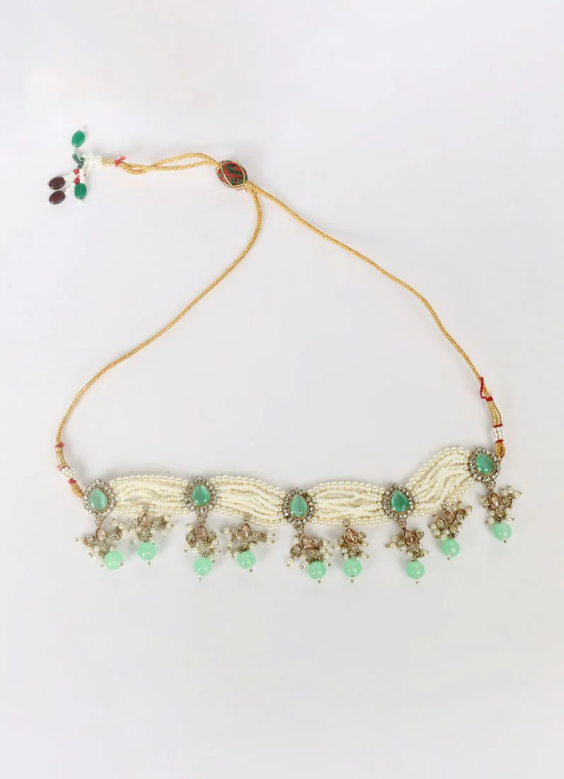 Mint Pearl Choker Necklace Set - Image 5