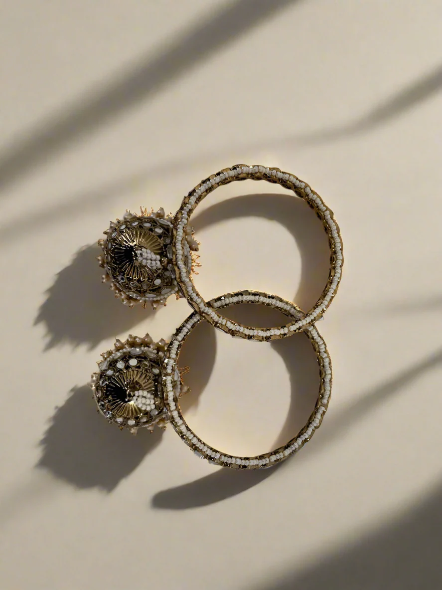 Mirror Plus Pearl Bangle in Gold Colour with Jumk - Image 3