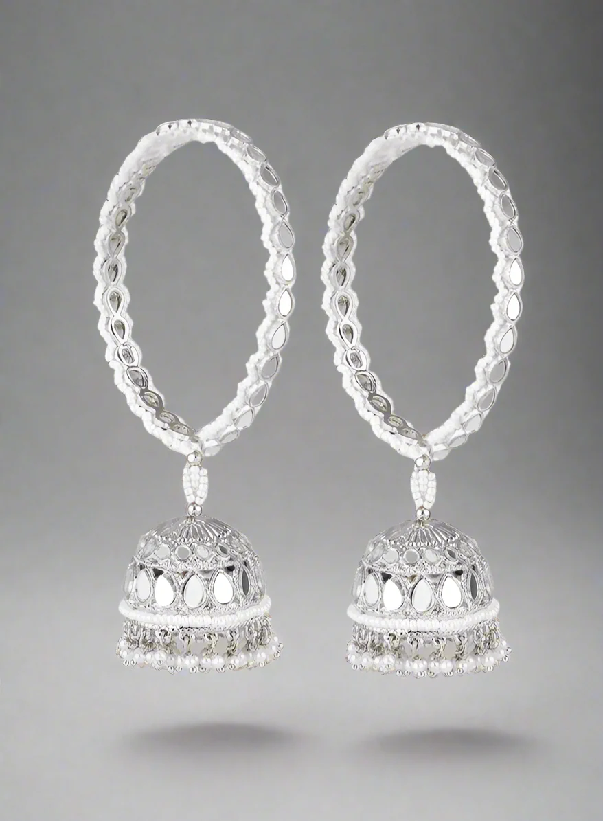 Mirror Plus Pearl Bangle in Silver Colour with Jumki - Image 2