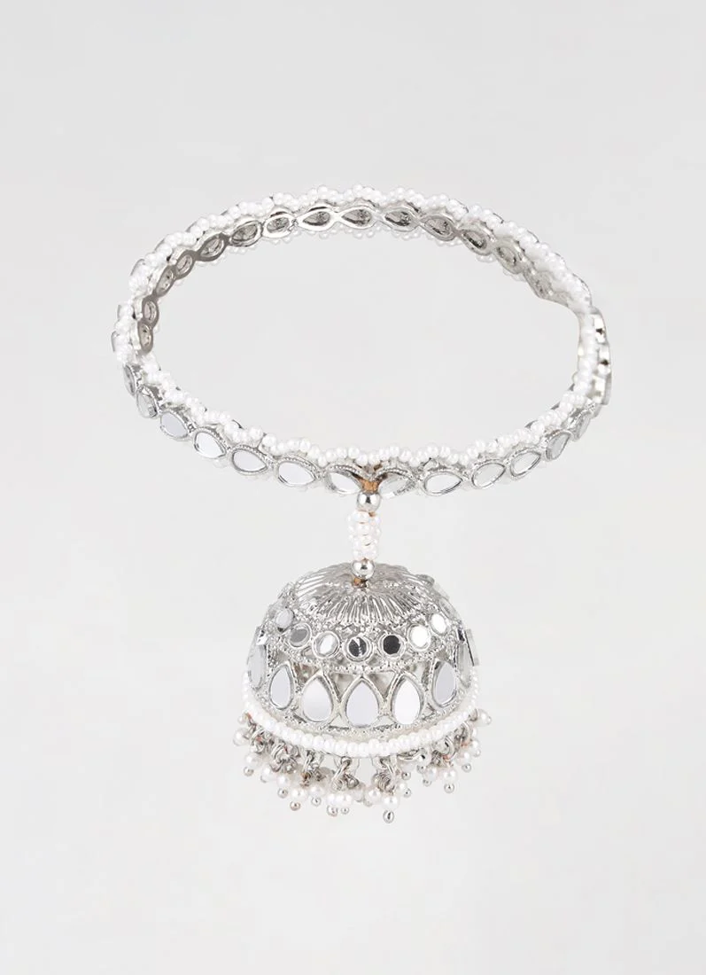 Mirror Plus Pearl Bangle in Silver Colour with Jumki - Image 3