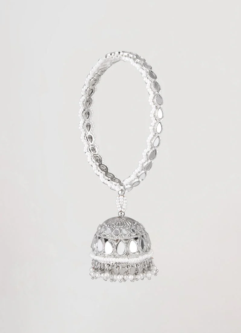 Mirror Plus Pearl Bangle in Silver Colour with Jumki - Image 4