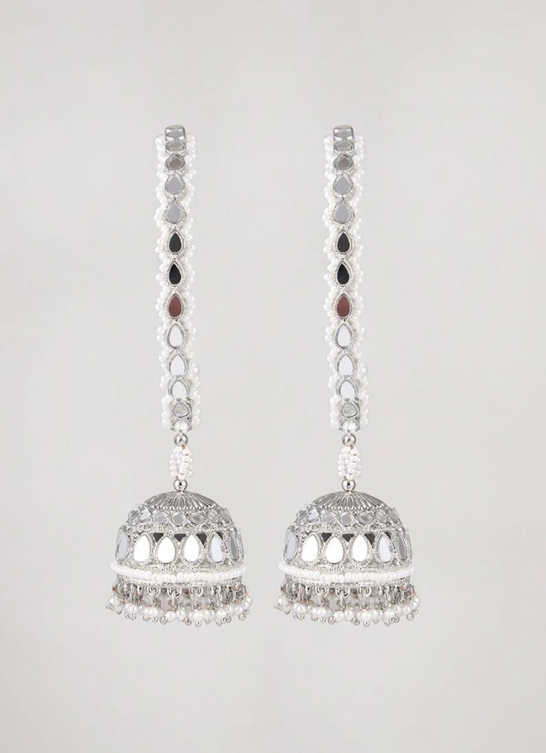 Mirror Plus Pearl Bangle in Silver Colour with Jumki - Image 5