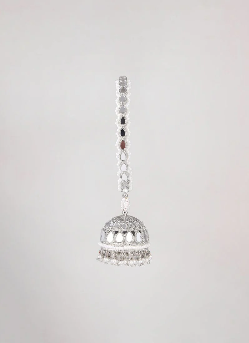 Mirror Plus Pearl Bangle in Silver Colour with Jumki - Image 6