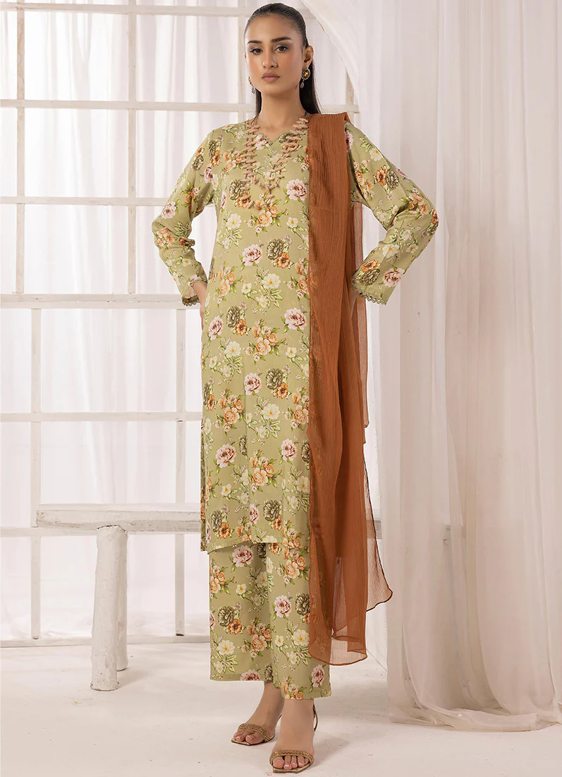 Moss Green Lawn Digital Printed Suit Set - Image 2