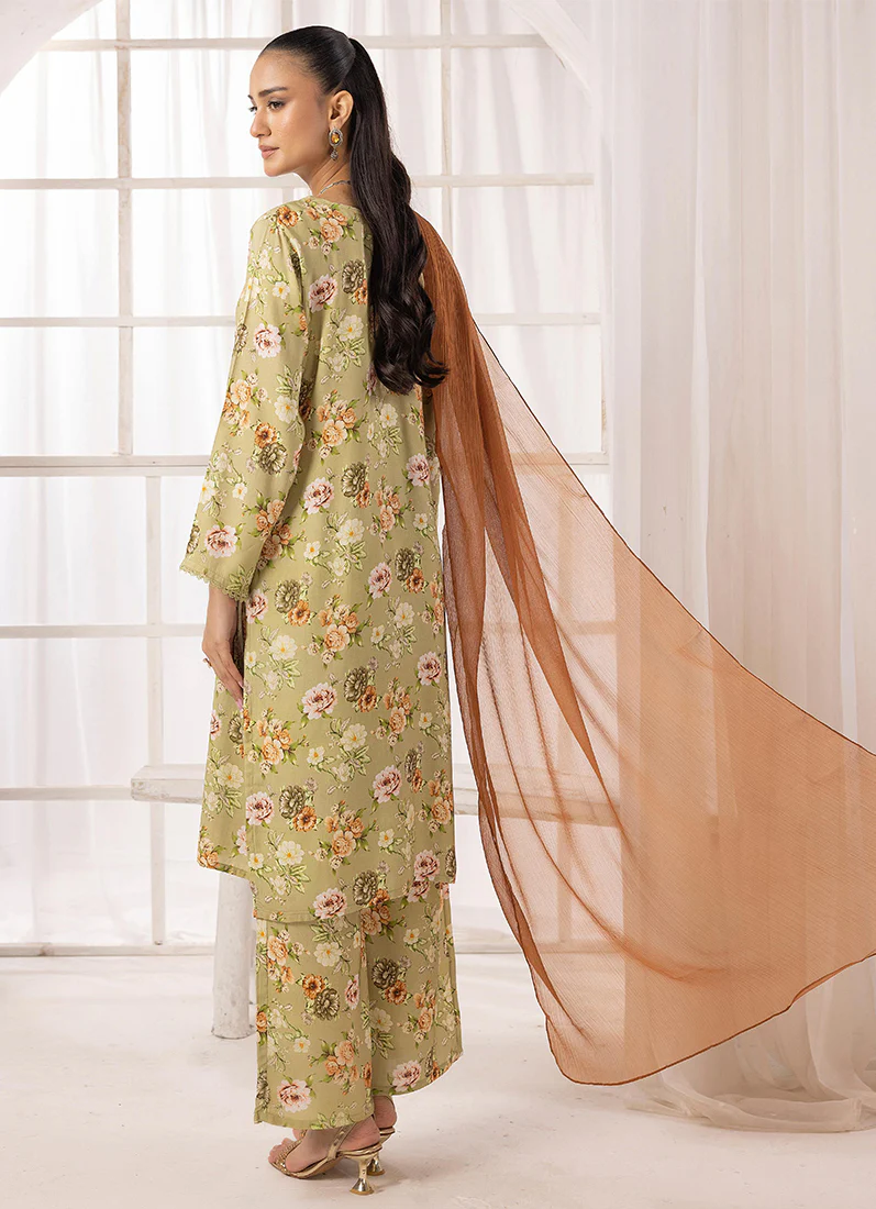Moss Green Lawn Digital Printed Suit Set - Image 3